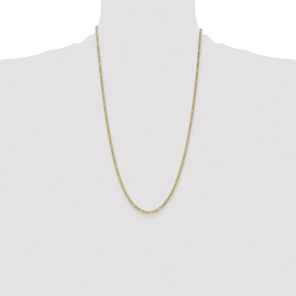 14K Yellow Gold 26 inch 2.5mm Semi-Solid Figaro with Lobster Clasp Chain Necklace