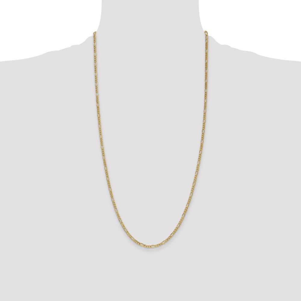 14K Yellow Gold 28 inch 2.5mm Semi-Solid Figaro with Lobster Clasp Chain Necklace