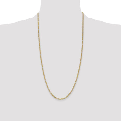 14K Yellow Gold 28 inch 2.5mm Semi-Solid Figaro with Lobster Clasp Chain Necklace