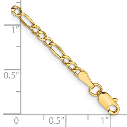 14K Yellow Gold 9 inch 2.5mm Semi-Solid Figaro with Lobster Clasp Anklet