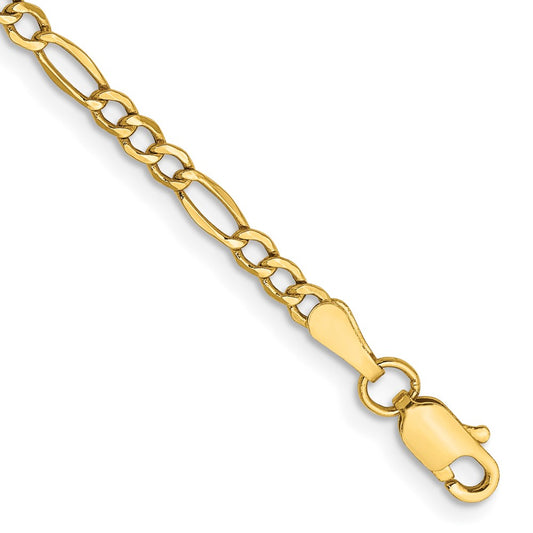 8 Inch 14K Yellow Gold 2.5mm Semi-Solid Figaro Chain Bracelet