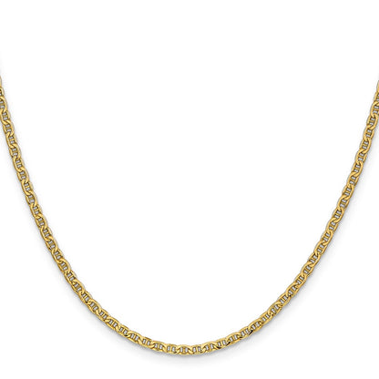 14K Yellow Gold 26 inch 2.4mm Semi-Solid Anchor with Spring Ring Clasp Chain Necklace