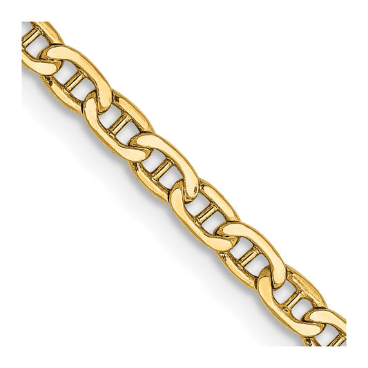14K Yellow Gold 16 inch 2.4mm Semi-Solid Anchor with Spring Ring Clasp Chain Necklace