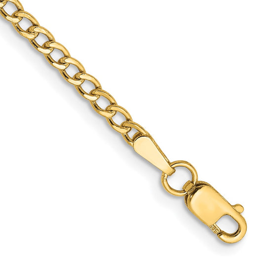 8 Inch 14K Yellow Gold 2.5mm Semi-Solid Curb Link Chain Bracelet