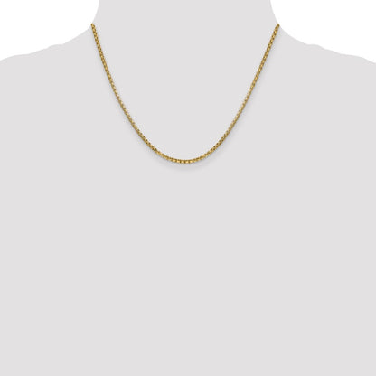 14K Yellow Gold 18 inch 2.45mm Semi-Solid Round Box with Lobster Clasp Chain Necklace