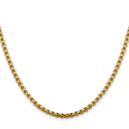 14K Yellow Gold 24 inch 3.6mm Semi-Solid Round Box with Lobster Clasp Chain Necklace