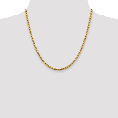 14K Yellow Gold 20 inch 3.6mm Semi-Solid Round Box with Lobster Clasp Chain Necklace
