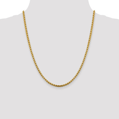 14K Yellow Gold 22 inch 3.6mm Semi-Solid Round Box with Lobster Clasp Chain Necklace
