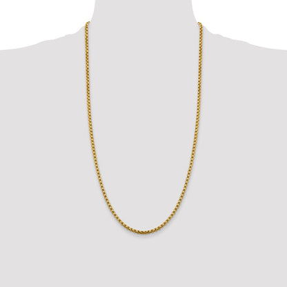 14K Yellow Gold 28 inch 3.6mm Semi-Solid Round Box with Lobster Clasp Chain Necklace