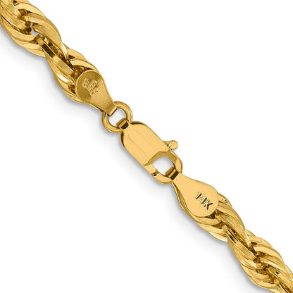 14K Yellow Gold 16 inch 4.75mm Semi Solid Rope with Lobster Clasp Chain Necklace