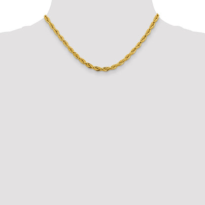 14K Yellow Gold 16 inch 4.75mm Semi Solid Rope with Lobster Clasp Chain Necklace