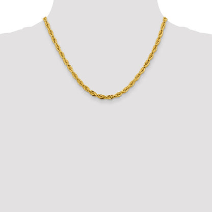 14K Yellow Gold 18 inch 4.75mm Semi Solid Rope with Lobster Clasp Chain Necklace