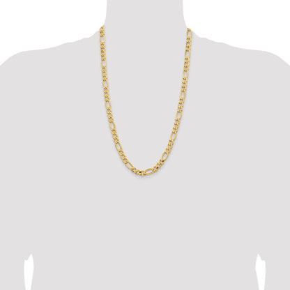 14K Yellow Gold 26 inch 8.5mm Semi-Solid Figaro with Lobster Clasp Chain Necklace