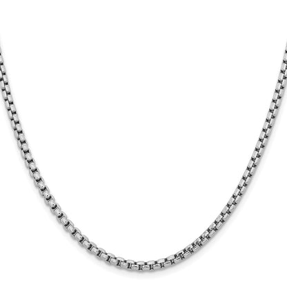 14K White Gold 22 inch 3.6mm Semi-Solid Round Box with Lobster Clasp Chain Necklace