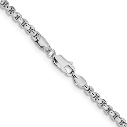 14K White Gold 22 inch 3.6mm Semi-Solid Round Box with Lobster Clasp Chain Necklace