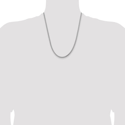 14K White Gold 22 inch 3.6mm Semi-Solid Round Box with Lobster Clasp Chain Necklace