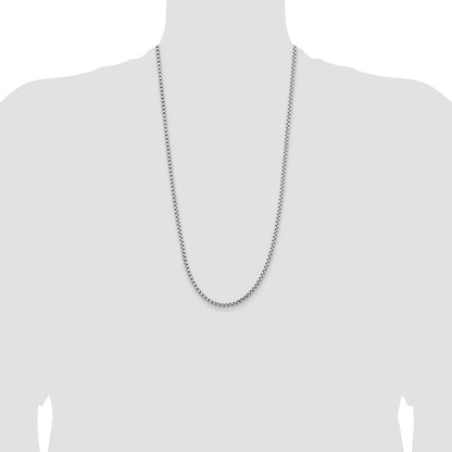 14K White Gold 28 inch 3.6mm Semi-Solid Round Box with Lobster Clasp Chain Necklace