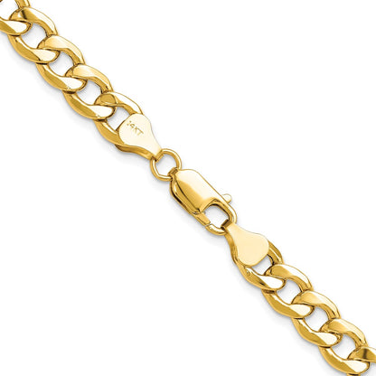 14K Yellow Gold 7.5mm Semi-Solid Curb Chain Necklace 20 Inch