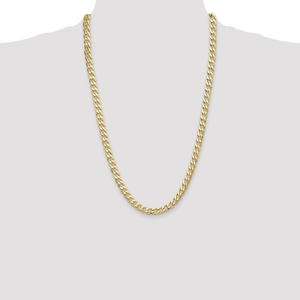 14K Yellow Gold 7.5mm Semi-Solid Curb Chain Necklace 26 Inch