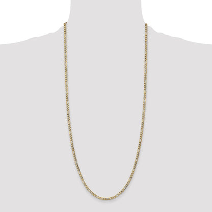 14K Yellow Gold 30 inch 3.5mm Semi-Solid Figaro with Lobster Clasp Chain Necklace