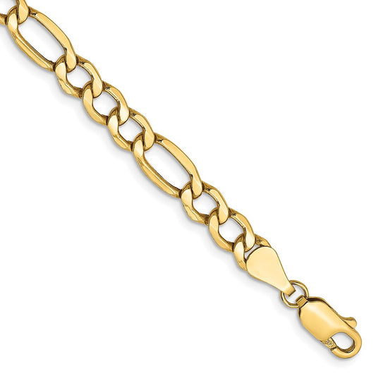 14K Yellow Gold 7 inch 5.75mm Semi-Solid Figaro with Lobster Clasp Bracelet