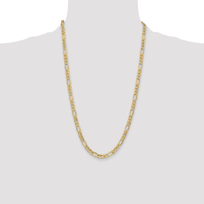 14K Yellow Gold 26 inch 6.25mm Semi-Solid Figaro with Lobster Clasp Chain Necklace