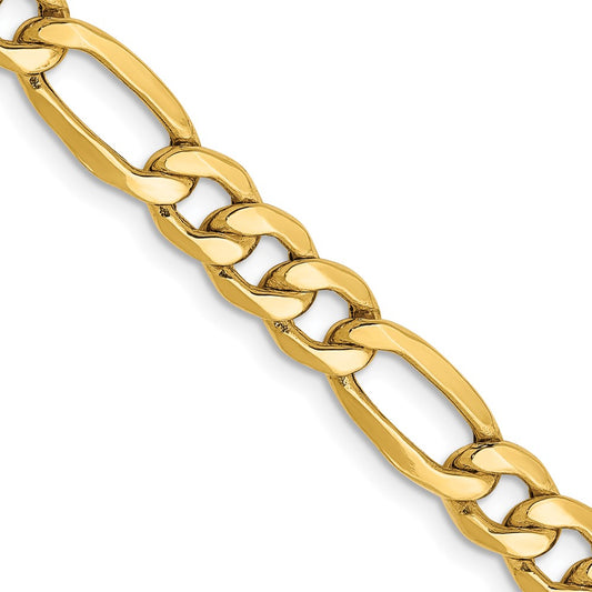 14K Yellow Gold 18 inch 6.25mm Semi-Solid Figaro with Lobster Clasp Chain Necklace