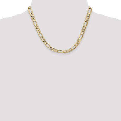 14K Yellow Gold 18 inch 7.3mm Semi-Solid Figaro with Lobster Clasp Chain Necklace