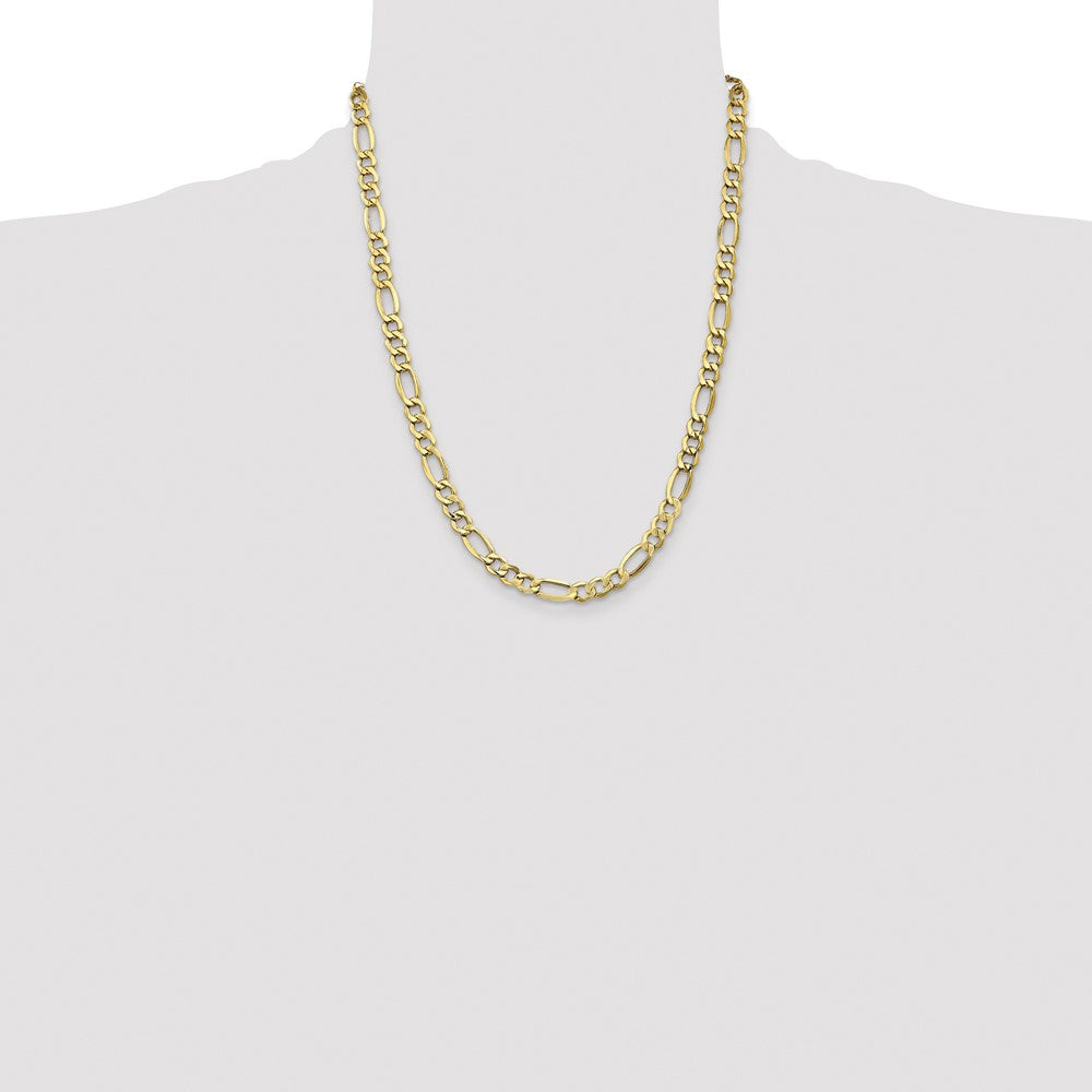 14K Yellow Gold 22 inch 7.3mm Semi-Solid Figaro with Lobster Clasp Chain Necklace