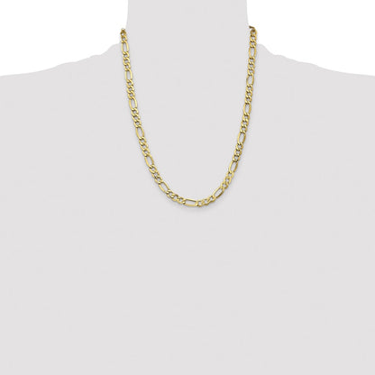 14K Yellow Gold 22 inch 7.3mm Semi-Solid Figaro with Lobster Clasp Chain Necklace