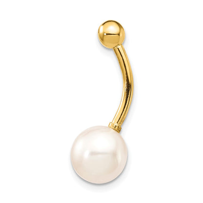 14k Yellow Gold 14 Gauge 8mm Freshwater Cultured Pearl Belly Ring