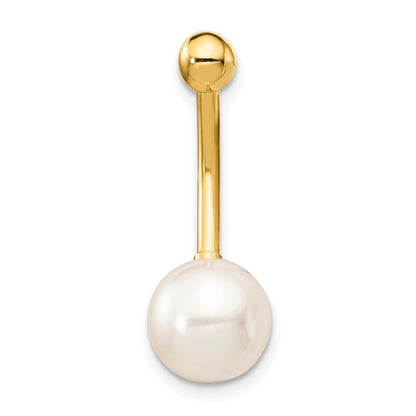 14k Yellow Gold 14 Gauge 8mm Freshwater Cultured Pearl Belly Ring