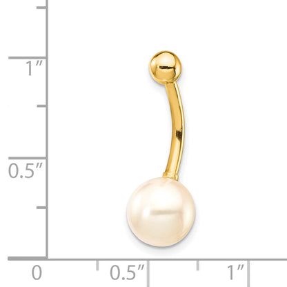 14k Yellow Gold 14 Gauge 8mm Freshwater Cultured Pearl Belly Ring