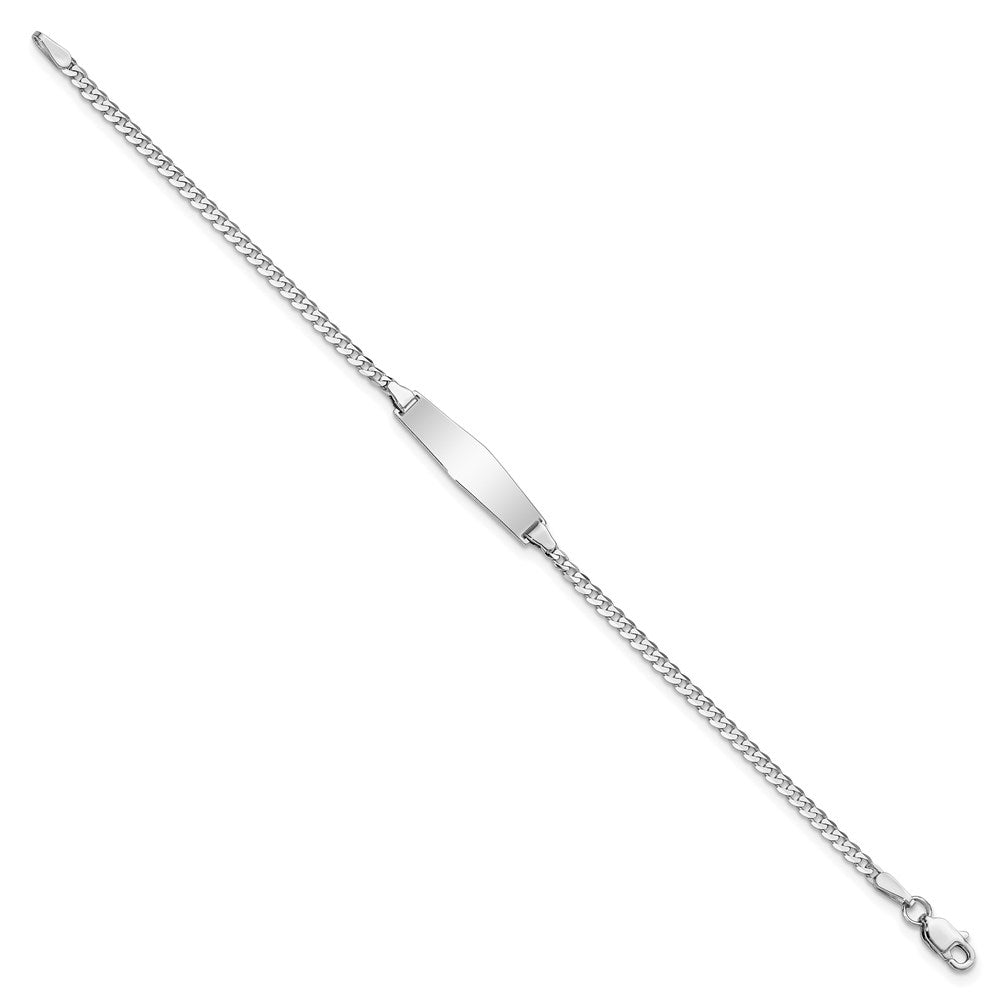 Solid 14K White Gold Soft Diamond Shape Flat Curb Link ID Bracelet