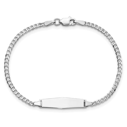 Solid 14K White Gold Soft Diamond Shape Flat Curb Link ID Bracelet