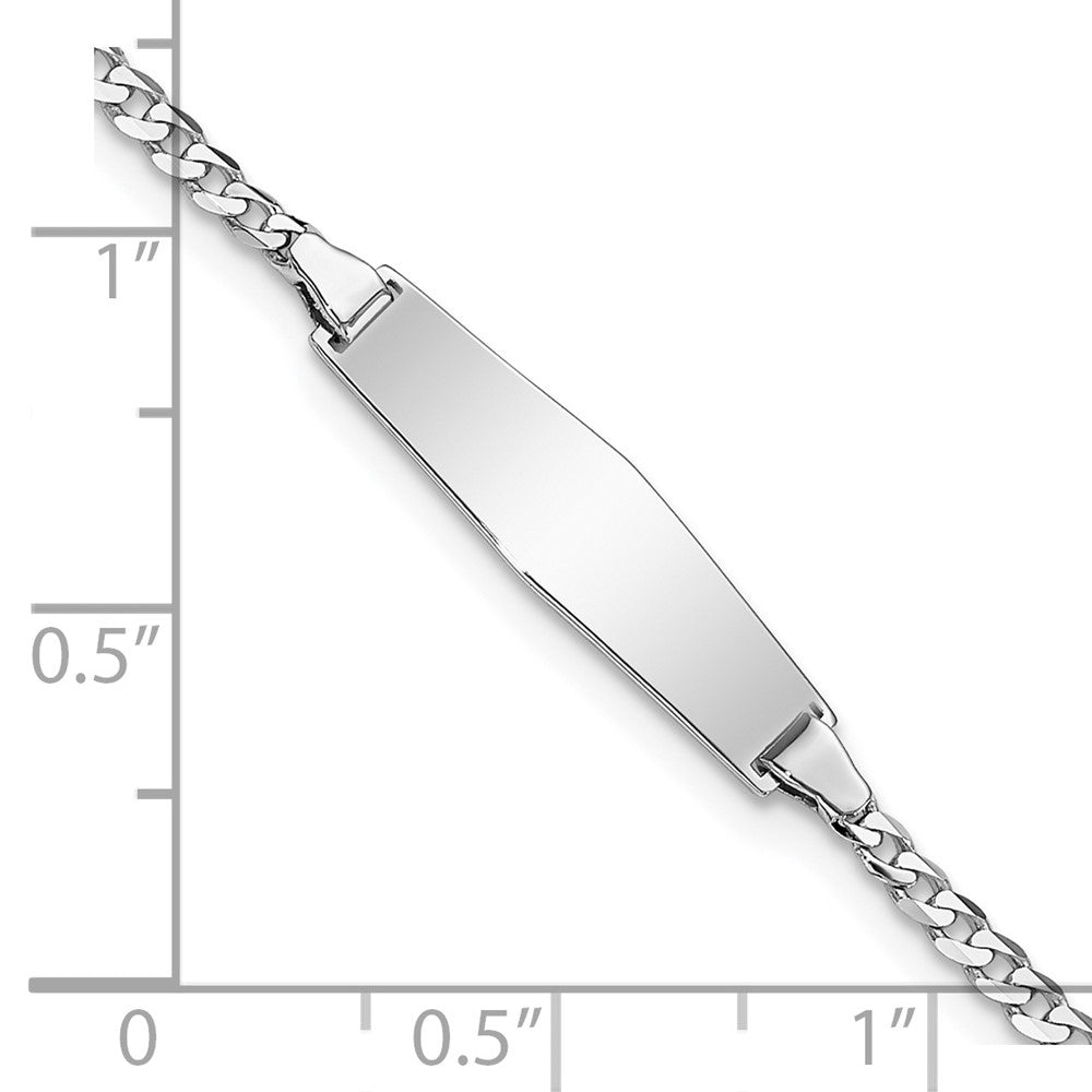 Solid 14K White Gold Soft Diamond Shape Flat Curb Link ID Bracelet