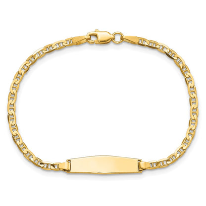 Solid 14K Yellow Gold Soft Diamond Shape Flat Anchor Link ID Bracelet