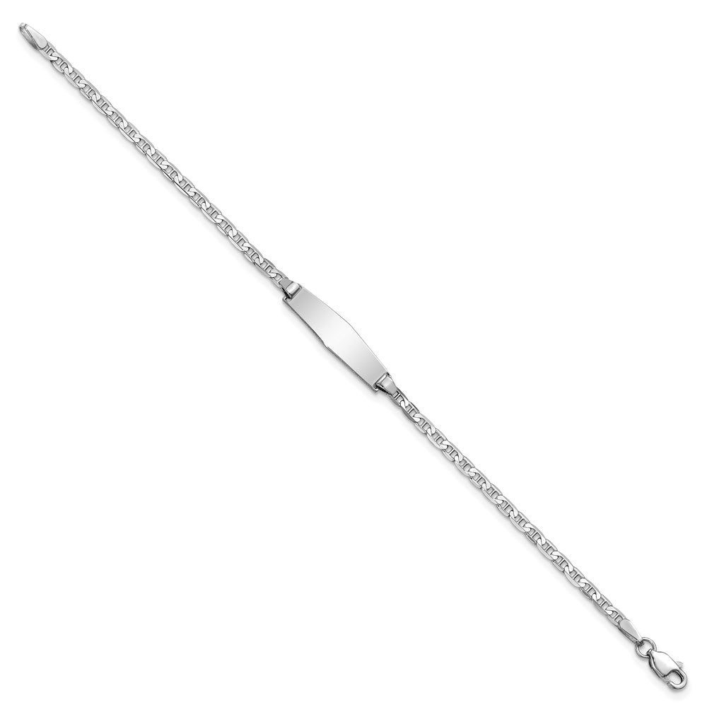 Solid 14K White Gold Soft Diamond Shape Anchor Link ID Bracelet
