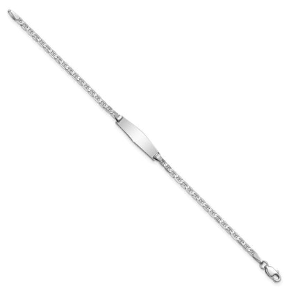Solid 14K White Gold Soft Diamond Shape Anchor Link ID Bracelet