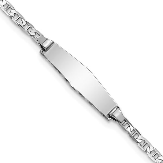 Solid 14K White Gold Soft Diamond Shape Anchor Link ID Bracelet