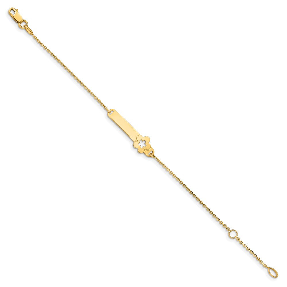 Solid 14K Yellow Gold Children's Polished Flower w/1in ext. ID Bracelet