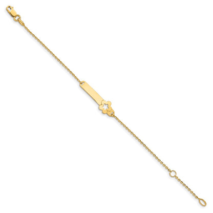 Solid 14K Yellow Gold Children's Polished Flower w/1in ext. ID Bracelet