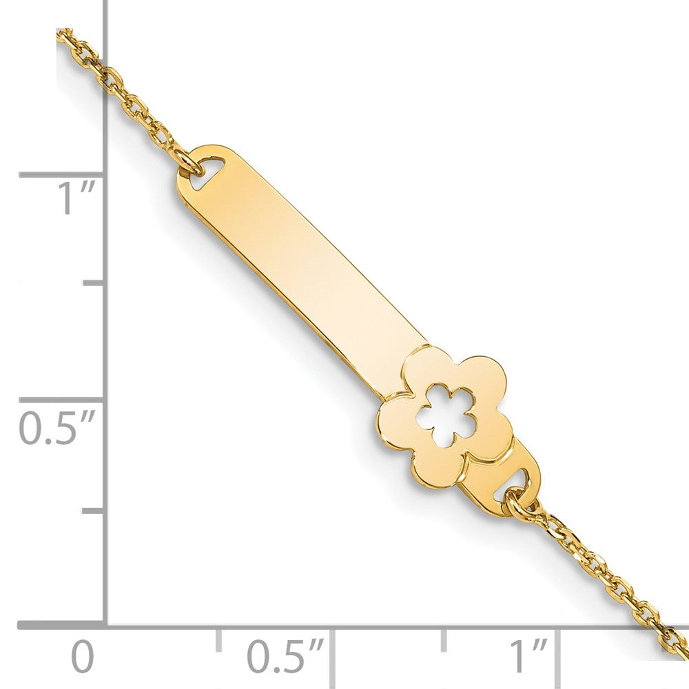 Solid 14K Yellow Gold Children's Polished Flower w/1in ext. ID Bracelet