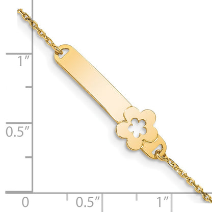 Solid 14K Yellow Gold Children's Polished Flower w/1in ext. ID Bracelet