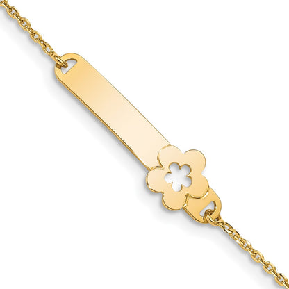 Solid 14K Yellow Gold Children's Polished Flower w/1in ext. ID Bracelet