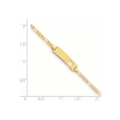 Solid 14K Yellow Gold Cut-out Heart Figaro Link ID Bracelet