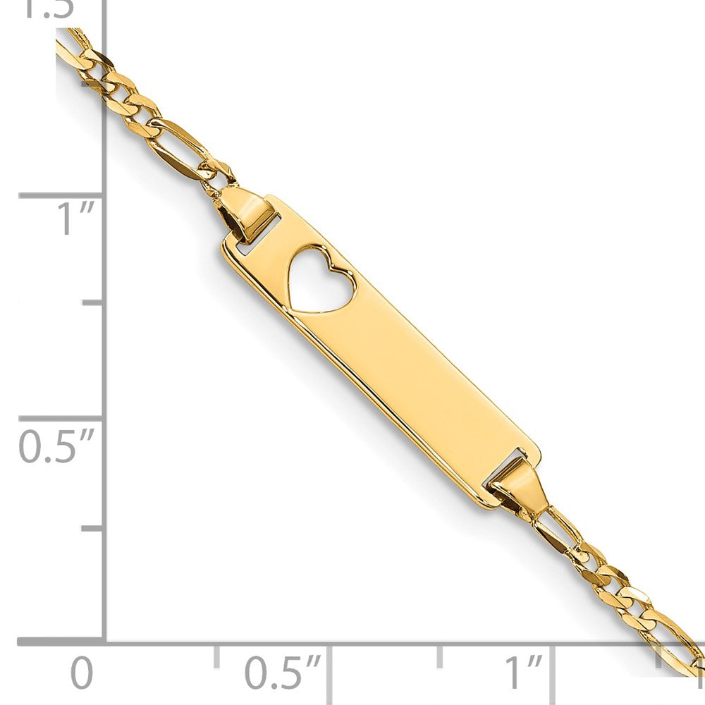 Solid 14K Yellow Gold Cut-out Heart Figaro Link ID Bracelet