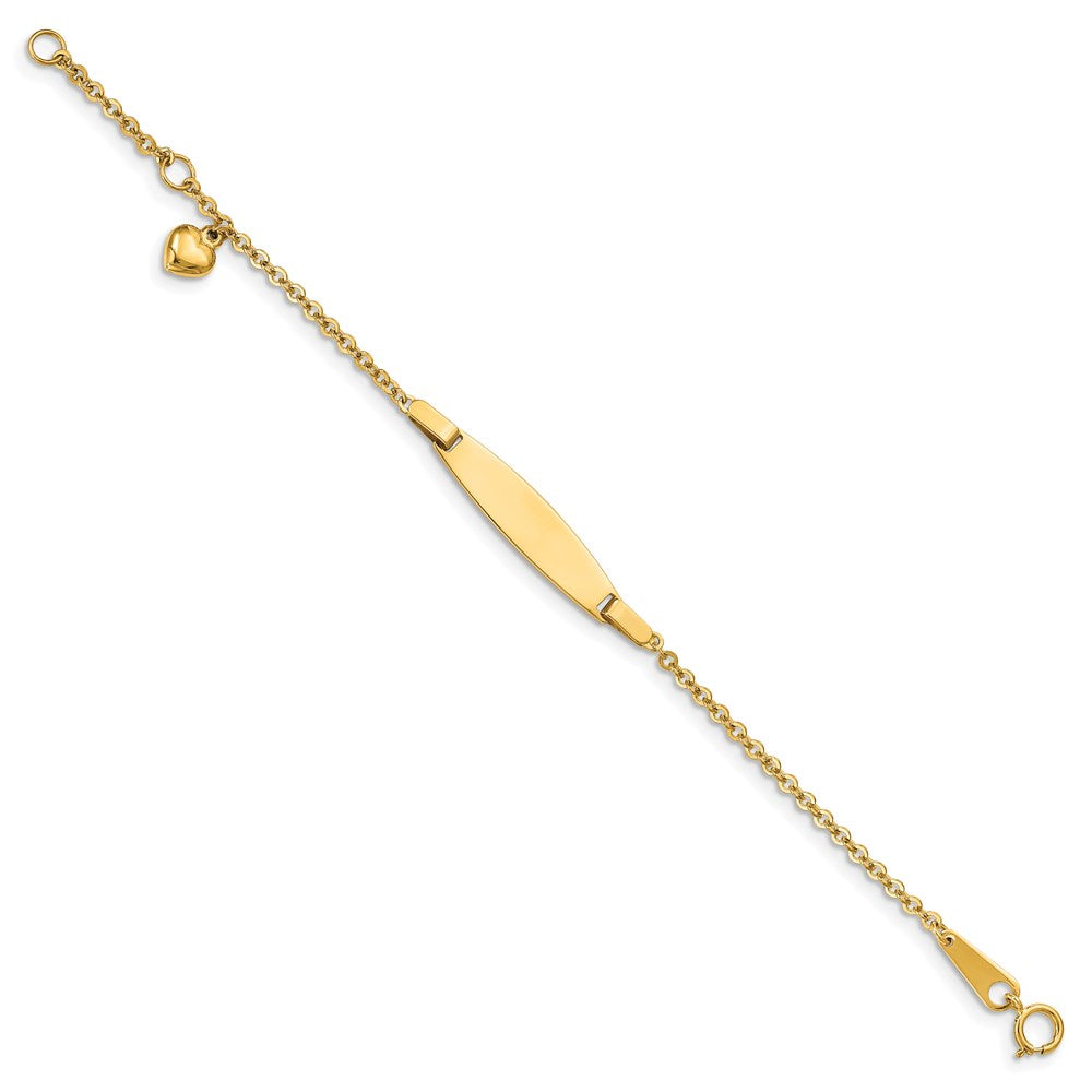 Solid 14K Yellow Gold Polished w/ Dangling Heart w/.5in ext. Baby ID Bracelet