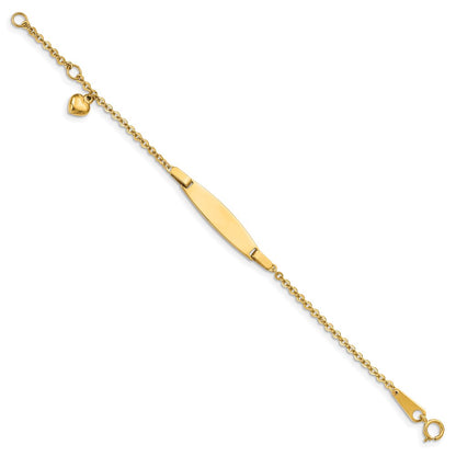 Solid 14K Yellow Gold Polished w/ Dangling Heart w/.5in ext. Baby ID Bracelet