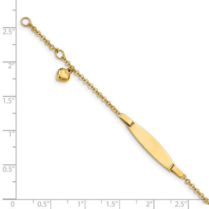 Solid 14K Yellow Gold Polished w/ Dangling Heart w/.5in ext. Baby ID Bracelet
